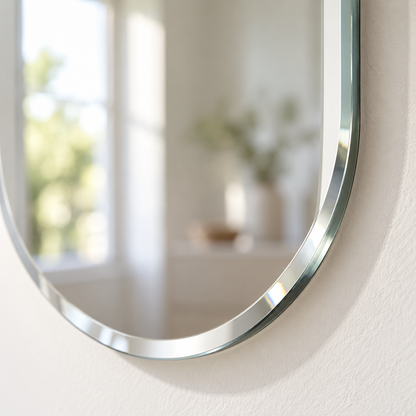 Wall mirror oval frameless bevelled edge