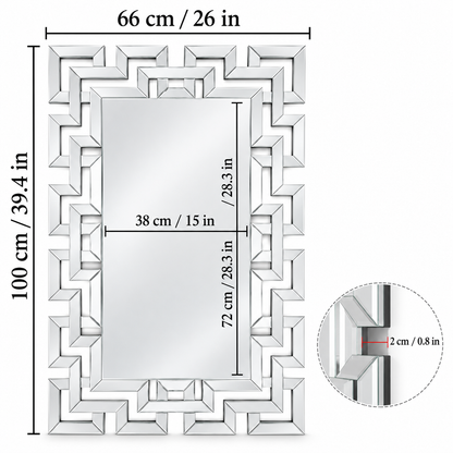 Wall mirror rectangular venetian geometric glass frame silver
