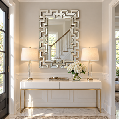 Wall mirror rectangular venetian geometric glass frame silver