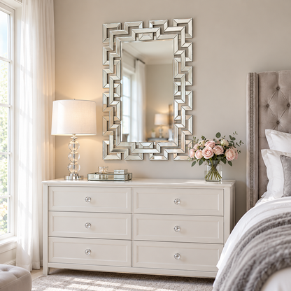 Wall mirror rectangular venetian geometric glass frame silver