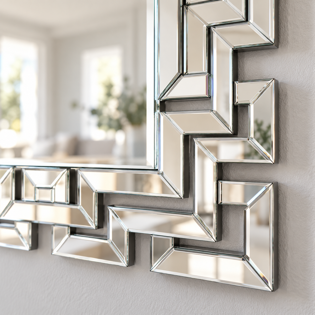 Wall mirror rectangular venetian geometric glass frame silver
