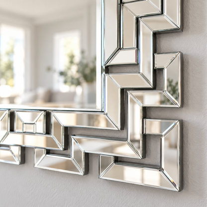 Wall mirror rectangular venetian geometric glass frame silver