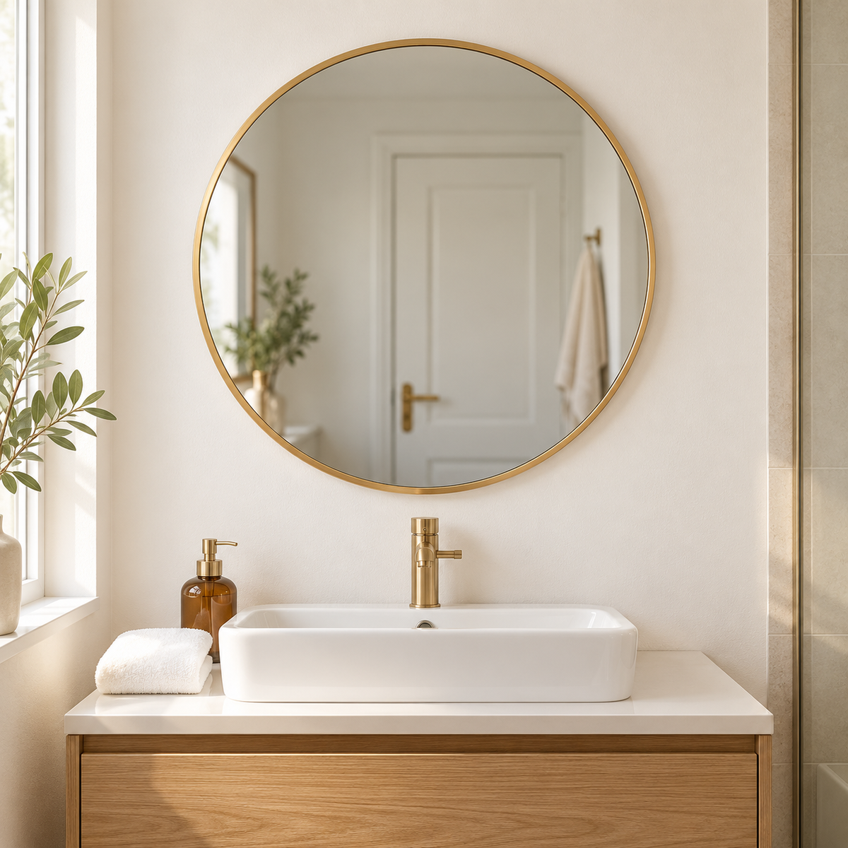 Wall mirror round brushed gold metal frame