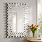 Wall mirror sunburst ornate glass silver