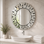 Wall mirror round sunburst ornate silver glass