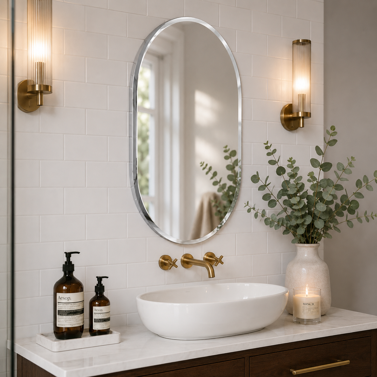 Wall mirror oval frameless bevelled edge