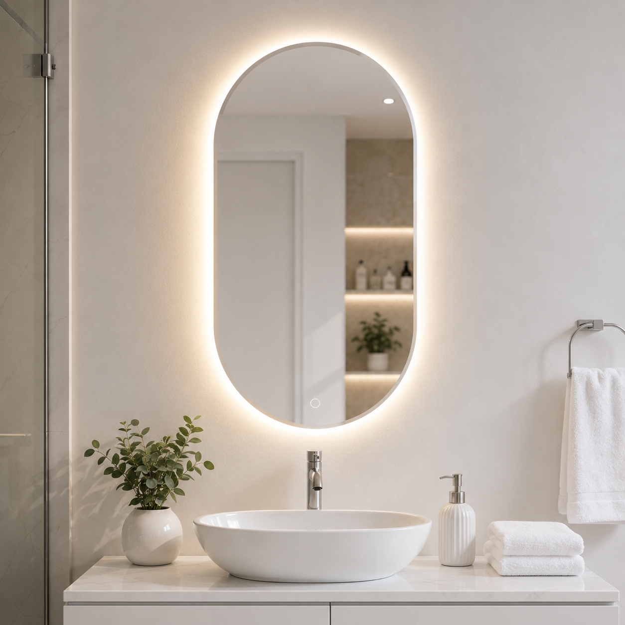 LED bathroom mirror oval frameless backlit