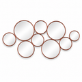 Wall mirror set 9 circles copper metal frame
