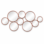 Wall mirror set 9 circles copper metal frame