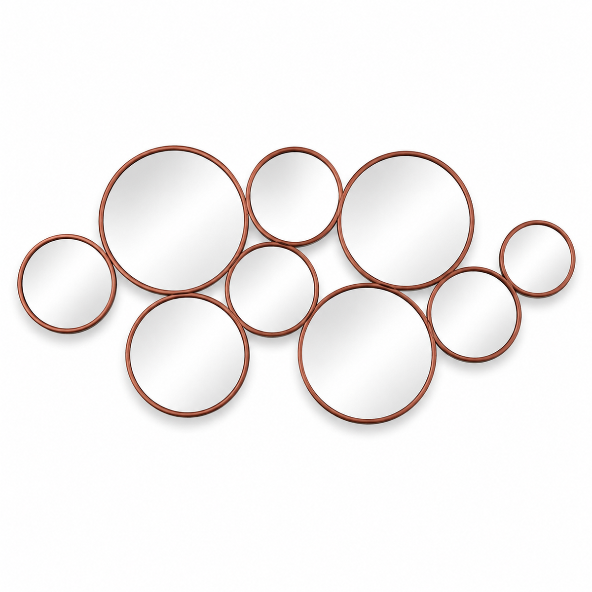 Wall mirror set 9 circles copper metal frame