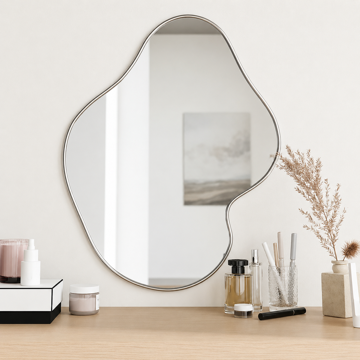 Wall mirror modern silver frame