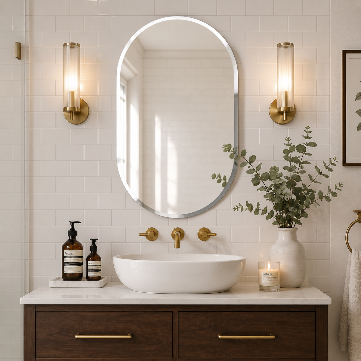 Wall mirror oval frameless bevelled edge