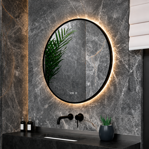 LED bathroom mirror round black frame