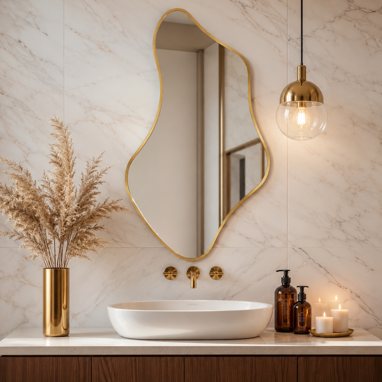 Wall mirror asymmetric irregular organic gold aluminium frame