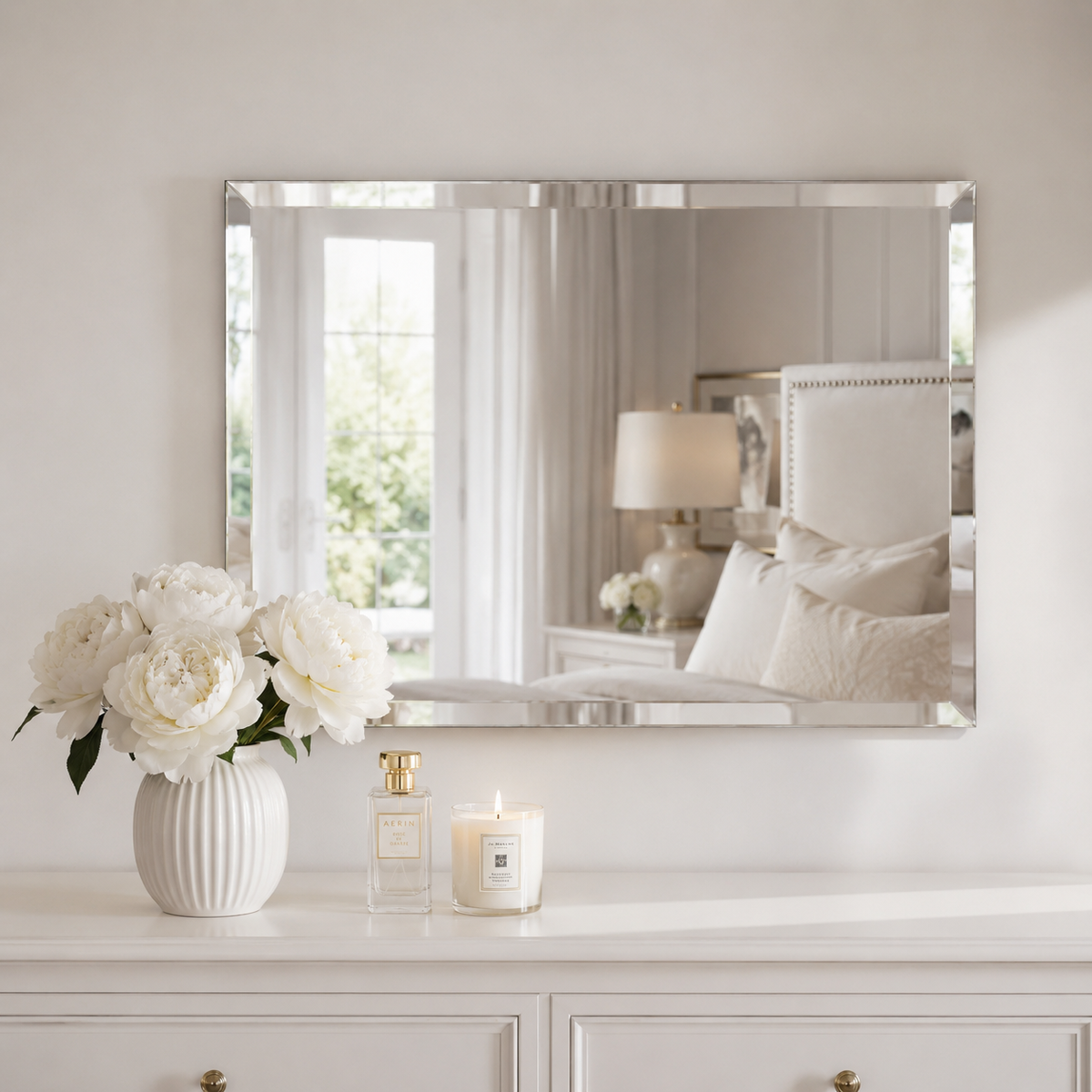 Wall mirror rectangular frameless bevelled edge