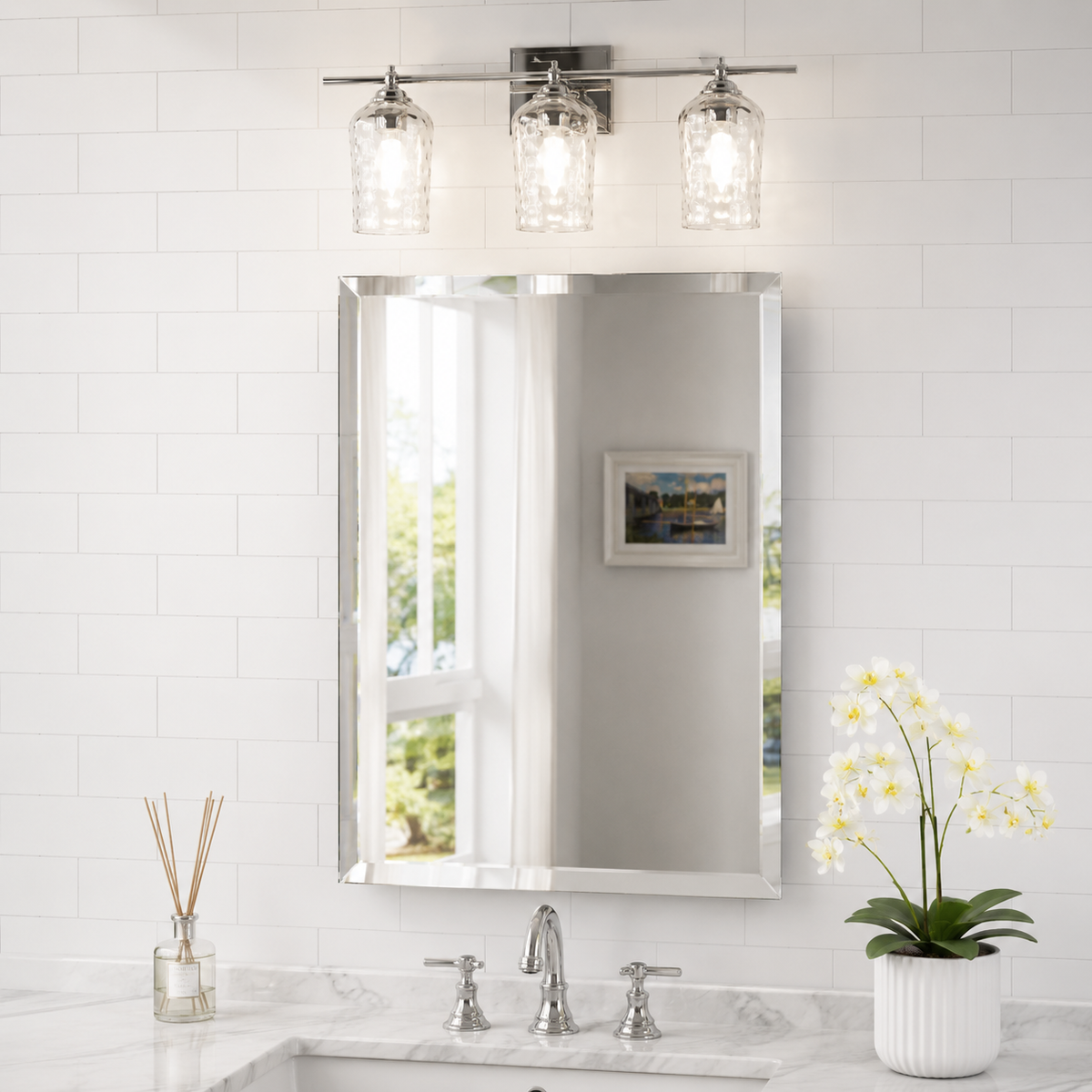 Wall mirror rectangular frameless bevelled edge