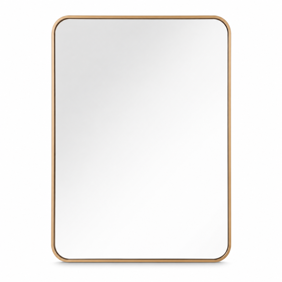 Wall mirror rectangular rounded corners gold metal frame