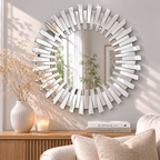 Wall mirror round starburst 3D glass frame silver