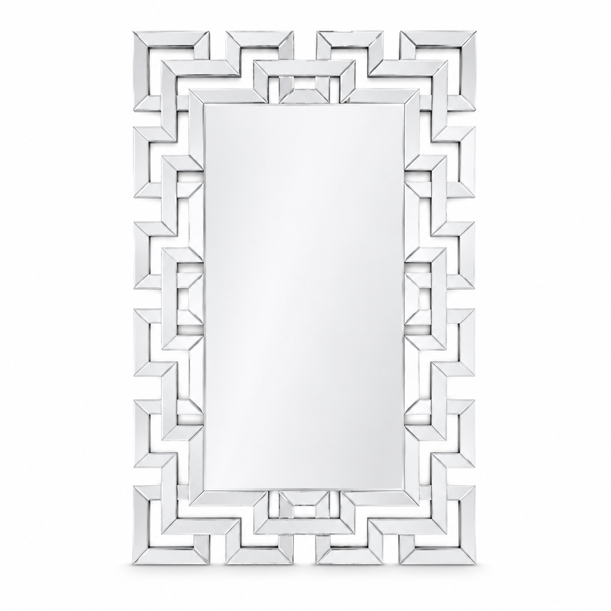 Wall mirror rectangular venetian geometric glass frame silver