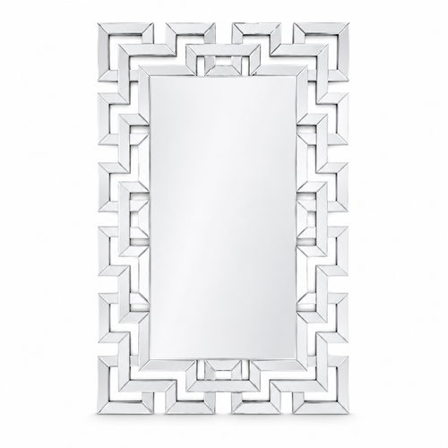 Wall mirror rectangular venetian geometric glass frame silver
