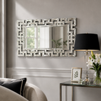 Wall mirror rectangular venetian geometric glass frame silver